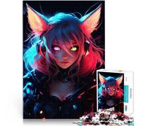 Puzzles pour Adultes 1000 pièces Catgirl œil Bleu Rose néon Jouets de Divertissement Familial Une œuvre d'art 38x52cm