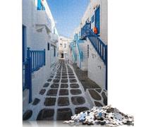 Puzzles pour Adultes 1000 pièces, célèbre Puzzle Blue Alley Mykonos, Jeu Stimulant pour Adultes (38 x 26 cm)
