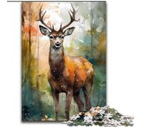 Puzzles pour Adultes 1000 pièces Cerf Aquarelles Puzzle en Carton, Cadeau Parfait pour Les Anniversaires, Noël, Halloween, Thanksgiving, Pâques 1000 pièces(26x38cm)