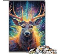 Puzzles pour Adultes 1000 pièces Cerf Art psychédélique Puzzles stimulants Noël Halloween Fête des mères Nouvel an Pâques Cadeau Taille : 38x26cm