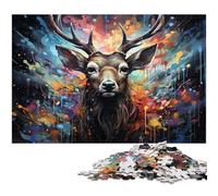 Puzzles pour Adultes 1000 pièces Cerf coloré psychédélique Jeu Stimulant Jouets Puzzle de Noël Cadeaux 1000 pièces (38 x 26 cm)