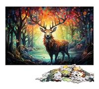 Puzzles pour Adultes 1000 pièces Cerf coloré psychédélique Puzzles pour Adultes Puzzle en Bois Superbes Cadeaux pour Noël 1000 pièces (75 x 50 cm)