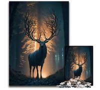 Puzzles pour Adultes 1000 pièces Cerf de la Terre Mythique Puzzles en Bois pour Adultes Jeu de défi cérébral pour Adolescents et Interaction familiale 50x75CM/19.68x29.52inch