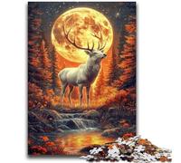 Puzzles pour Adultes 1000 pièces Cerf sous la Pleine Lune, Jeux éducatifs, décoration d'intérieur, idéal pour la décoration de Bureau (26x38cm)