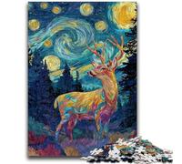 Puzzles pour Adultes 1000 pièces Cerf sous Le Ciel Nocturne, Jeu éducatif pour Anniversaire et Noël, à partir de 14 Ans (26x38cm)