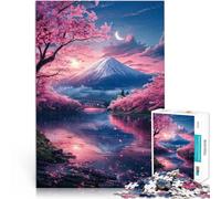 Puzzles pour Adultes 1000 pièces “cerisiers Japonais au Mont Fuji” Fait de Bois,Convient aux 14 Ans et Plus Jouets Jeux Éducatifs Anti-Stress Cadeau Amusant en Famille。Taille:50x75cm