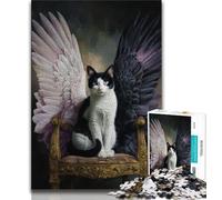 Puzzles pour Adultes 1000 pièces Chat Ange, Jeu Stimulant et Jeu Familial avec Affiche et fiche de Questions-réponses (38x26cm)