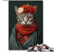 Puzzles pour Adultes 1000 pièces Chat avec Frida Kahlo Puzzles pour Adultes 50X75CM Casse-tête et décoration intérieure, Cadeau de Vacances idéal
