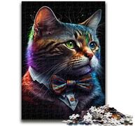 Puzzles pour Adultes 1000 pièces Chat avec nœud, Jeux d'activités familiales stimulants, Jouet à Faire soi-même pour décoration Murale de la Maison, Cadeaux 50x75cm