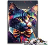 Puzzles pour Adultes 1000 pièces Chat avec nœud Jeux éducatifs Décoration d'intérieur Cadeau d'anniversaire, Cadeaux pour 14 Ans et Plus 50x75cm