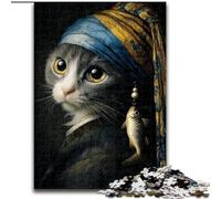 Puzzles pour Adultes 1000 pièces Chat avec Une Perle, Jeu Familial Anti-Stress, défi Difficile, renforce l'amour Entre Couples 38x26cm