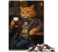 Puzzles pour Adultes 1000 pièces Chat Buvant de la bière Anti-Stress Défi Difficile Décoration d'intérieur Unique et Cadeaux 50x75cm