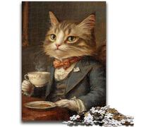 Puzzles pour Adultes 1000 pièces Chat Buvant du café Jeu de réflexion Jeu éducatif pour Anniversaire, Noël pour Les 14 Ans 50x75cm