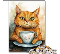 Puzzles pour Adultes 1000 pièces Chat Buvant du café, Jeux éducatifs, décoration d'intérieur, idéal pour la décoration de Bureau (Taille 26x38cm)