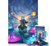 Puzzles pour Adultes 1000 pièces Chat Capitaine Lac Nénuphar Jeu d'ajustement précis Casse-tête Cadeau Calme et Amusant Cadeau d'art de Noël (38x52cm)