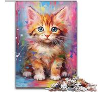 Puzzles pour Adultes 1000 pièces Chat coloré avec Fleur en Bois, idée Cadeau Unique de décoration d'intérieur DIY 50x75cm Fête d'anniversaire pour Hommes Femmes