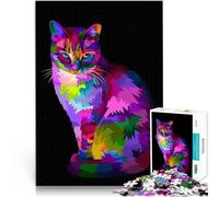 Puzzles pour Adultes 1000 pièces Chat Cool et coloré Assis Défi Difficile pour soulager Le Stress Une œuvre d'art 38x26cm
