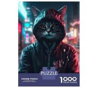 Puzzles pour Adultes, 1000 Pièces, Chat Cyberwave Night Adolescent, Jeu de Réflexion, Décoration de la Maison, Amusant pour la Maison, 38 x 26 cm/1000 Pièces