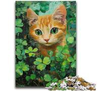 Puzzles pour Adultes 1000 pièces Chat dans des Feuilles Vertes Jeu éducatif Familial Offrez des Cadeaux pour Toute la Famille à partir de 14 Ans 50x75cm