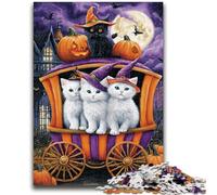 Puzzles pour Adultes 1000 pièces Chat d'halloween Jeu Stimulant et Jeu Familial Décoration Murale Cadeaux d'anniversaire et de Noël Uniques 50x75cm