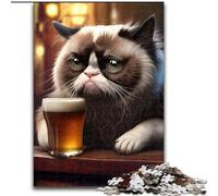 Puzzles pour Adultes 1000 pièces Chat drôle Buvant de la bière Puzzle en Bois, pour Les Anniversaires, Les Vacances et la décoration intérieure 1000 pièces(50x75cm)