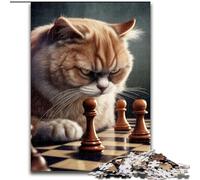 Puzzles pour Adultes 1000 pièces Chat drôle Jouant aux échecs Puzzle en Bois, pour Les Anniversaires, Noël, Halloween, Thanksgiving, Pâques 1000 pièces(50x75cm)