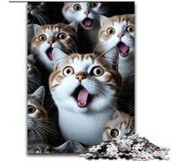Puzzles pour Adultes 1000 pièces Chat drôle surpris Puzzle en Bois, pour Les Anniversaires, Noël, Halloween, Thanksgiving, Pâques 1000 pièces(50x75cm)