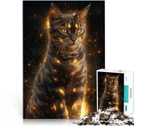 Puzzles pour Adultes 1000 pièces Chat du Bengale à la Lueur dorée - Art félin Mystique - Portrait de Chat enchanté Impossible Décoration Parfaite 38x26cm