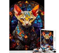 Puzzles pour Adultes 1000 pièces Chat en vitrail Décoration intérieure Jouet Cadeau d'anniversaire Jeu éducatif Entraînez Votre Cerveau et Votre dextérité Dimensions 38x52cm