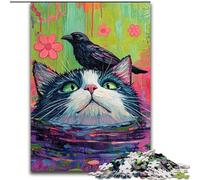 Puzzles pour Adultes 1000 pièces Chat et Corbeau Anti-Stress Défi Difficile avec Affiche et fiche de Questions correspondantes 50x75cm