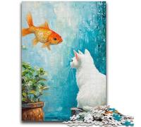 Puzzles pour Adultes 1000 pièces Chat et Poisson Rouge Anti-Stress Staycation Kill Time Décoration Parfaite pour Les 14 Ans et Plus 50x75cm