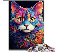 Puzzles pour Adultes 1000 pièces Chat Fantastique coloré en Bois, Jeu Familial interactif, adapté aux 14 Ans et Plus 50x75cm pour Jeu interactif en Famille