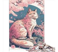 Puzzles pour Adultes 1000 pièces Chat Fleur de Cerisier Japon Puzzles Puzzles en Carton Cadeau pour 12 Ans Plus Apprentissage Puzzle éducatif 1000 pièces (26x38 cm)