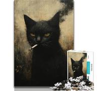 Puzzles pour Adultes 1000 pièces Chat Fumeur, Aide Le Cerveau à exercer des Jouets addictifs pour cultiver la Patience, Collection d'artistes, Beaux-Arts (38x26cm)