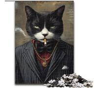 Puzzles pour Adultes 1000 pièces Chat Fumeur Jeu interactif Familial, Décoration d'intérieur DIY, Cadeau de défi cérébral 50x75cm