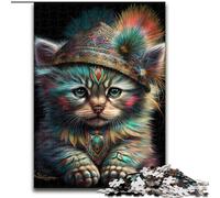 Puzzles pour Adultes 1000 pièces Chat Guerrier Indien Puzzle 1000 pièces Un Casse-tête Stimulant pour Les Adolescents, Amusant en Famille, Cadeau de décoration d'intérieur DIY (Taille 26x38cm)