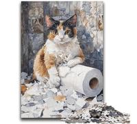 Puzzles pour Adultes 1000 pièces Chat Jouant avec du Papier Toilette Anti-Stress Défi Difficile Décoration d'intérieur Unique et Cadeaux 26x38cm