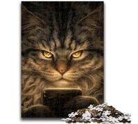 Puzzles pour Adultes 1000 pièces Chat Jouant avec Un téléphone Portable Puzzle pour Adolescents, réduction du Stress intéressante Interaction Parent-Enfant (26x38cm)
