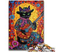 Puzzles pour Adultes 1000 pièces Chat Jouant de la Guitare Parmi Les Fleurs 1000 pièces pour Adultes, idéal comme Cadeau pour Toute la Famille à partir de 14 Ans (50x75cm)