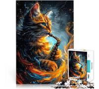 Puzzles pour Adultes 1000 pièces Chat Jouant du Saxophone Séjour Anti-Stress pour Tuer Le Temps Œuvre d'art 38x26cm