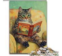Puzzles pour Adultes 1000 pièces Chat lisant Un Livre, Jouets éducatifs pour Toute la Famille à partir de 14 Ans (Taille 26x38cm)