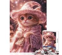 Puzzles pour Adultes 1000 pièces Chat Magicien Rose Décoration intérieure Jouet Cadeau d'anniversaire Jeu éducatif Entraînez Votre Cerveau et Votre dextérité Dimensions 50x75cm
