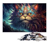 Puzzles pour Adultes 1000 pièces Chat Maine Coon psychédélique coloré Puzzles pour Adultes Puzzle en Bois Superbes Cadeaux pour Noël 1000 pièces (75x50cm)