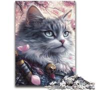Puzzles pour Adultes 1000 pièces Chat Ninja Japonais Aide Le Cerveau à exercer Jouets addictifs pour cultiver la Patience Convient aux Couples 50x75cm