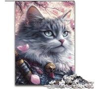 Puzzles pour Adultes 1000 pièces Chat Ninja Japonais, Jouet éducatif et décompressant, Cadeau d'anniversaire, décoration Murale (Taille 50x75cm)
