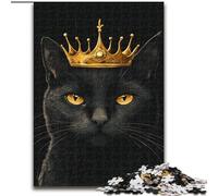 Puzzles pour Adultes 1000 pièces Chat Noir avec Couronne, Jouets éducatifs, Jeux Anti-Stress, décoration d'intérieur Unique et Cadeaux (Taille 50x75cm)