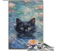 Puzzles pour Adultes 1000 pièces Chat Noir dans la rivière, Jouet éducatif et décompressant, idéal comme Cadeau pour Toute la Famille (Taille 26x38cm)