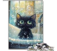 Puzzles pour Adultes 1000 pièces Chat Noir dans la Salle de Bain, Casse-tête pour décoration Murale, Cadeaux d'anniversaire et de Noël Uniques pour Les 14 Ans (Taille 50x75cm)