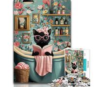 Puzzles pour Adultes 1000 pièces Chat Noir de Salle de Bain pour Adolescents, Anti-Stress, défi Difficile, décoration d'intérieur Unique et Cadeaux (Taille 75x50cm)