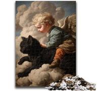 Puzzles pour Adultes 1000 pièces Chat Noir et Ange Bébé Adolescent Puzzles, Jeu de Quiz Décoration Murale Cadeaux d'anniversaire et de Noël Uniques (26x38cm)